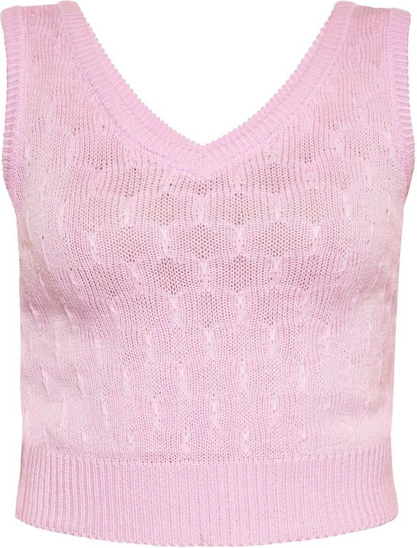 Mymo - Slipover - Vest - Roze - Gehaakt met V-hals en geribde zoom
