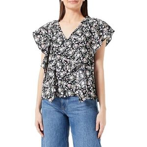 NAEMI Dames blouseshirt 10123330-NA01, zwart meerkleurig, S, Zwart meerkleurig., S