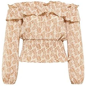 SWIRLY dames carmenblouse, taupe, S