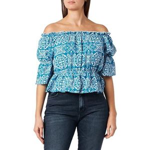 NALLY Dames Carmenblouse 21323076-NA02, blauw wit, M, blauw-wit, M