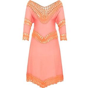 IZIA Dames tuniekjurk mini met haakdeel 19322914-IZ01, oranje, XL/XXL, Tuniekjurk mini met gehaakte part, XL/XXL