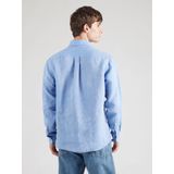 Fynch Hatton linnen overhemd middenblauw borstzak