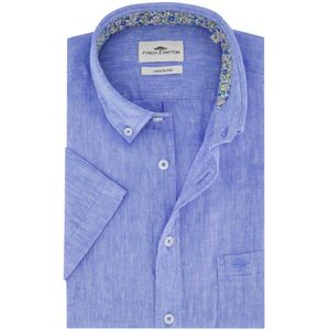 Fynch Hatton - Korte Mouw Overhemd - Blauw Gemeleerd - Linnen