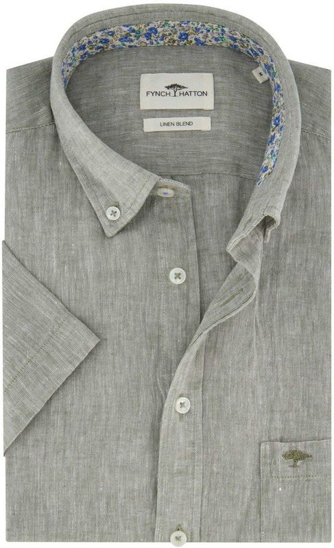 Fynch Hatton - Casual Overhemd - Groen - 80% Linnen 20% Katoen