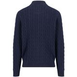 Fynch-Hatton Heren trui met rits blauw (Maat: S) - Kabelpatroon - Halslijn: Opstaande kraag met rits,