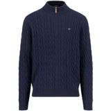 Fynch-Hatton Heren trui met rits blauw (Maat: S) - Kabelpatroon - Halslijn: Opstaande kraag met rits,