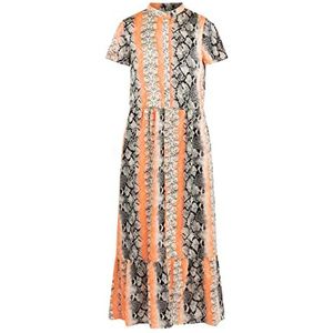 IZIA Damesjurk met korte mouwen Maxi 19323239-IZ01, ORANJE meerkleurig, L, Jurk met korte mouwen, maxi, L