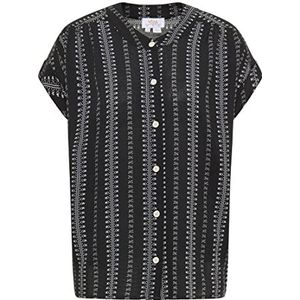 LYMOA Damesblouse met korte mouwen, zwart, wit, XL