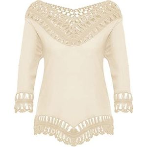 IRIDIA Dames tuniek met gehaakte part, wolwit, M-L