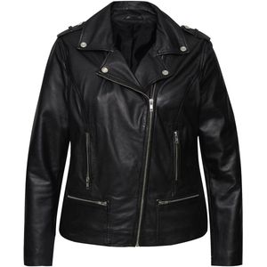 Angel of Style Angel of Style - Dames - Leren bikerjas metalen rits volledig gevoerd - Zwart - Maat 50