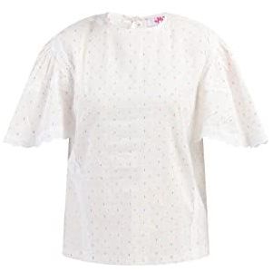 EUCALY Damesblouse met kant, Wit Roze Oranje Stippen, L