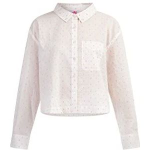 jopida Hemdblouse voor dames, Wit Roze Oranje Stippen, S