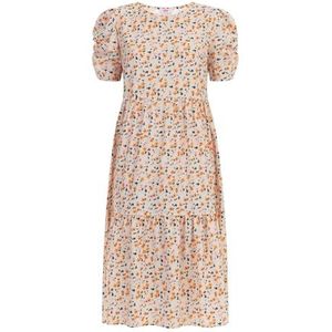 SWIRLY Dames Midi jurk met korte mouwen 12527045-SW01, crème meerkleurig, L, crème, meerkleurig, L