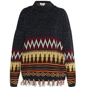 CELOCIA Gebreide damestrui, marineblauw, grijs, meerkleurig, XS/S