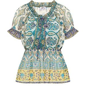 Jika Damesblouseshirt met ruches mouwen, Blauw meerkleurig., XL