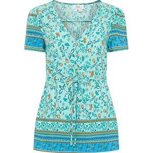 Jika Damesblouse met korte mouwen, turquoise meerkleurig, L