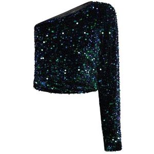 Tweek Dames One-Shoulder Top, blauw, groen, meerkleurig, L