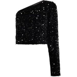 EUCALY Débardeur à une épaule pour femme, Noir, L