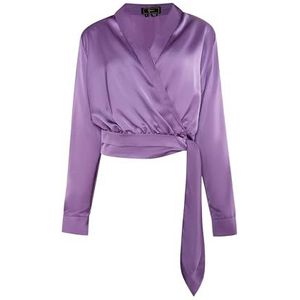 NALLY Dames wikkelblouse van satijn, lila, M
