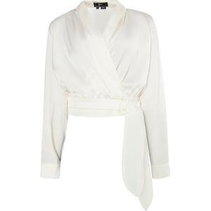 caneva Dames wikkelblouse van satijn, wolwit, S