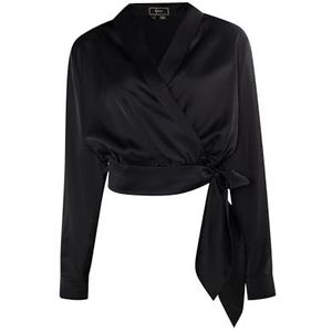 SIDONA Dames wikkelblouse van satijn, zwart, M