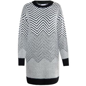 TEYLON Gebreide damesjurk, zwart, wit, M/L