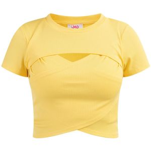 Mymo - T-shirt - Lichtgeel - Dames - Cropped Model - Korte Mouwen