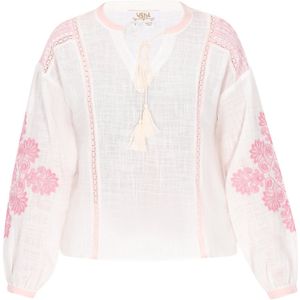 Usha - Blouse - Regular Fit - V-hals - Lange Mouwen - Folklorische Patronen