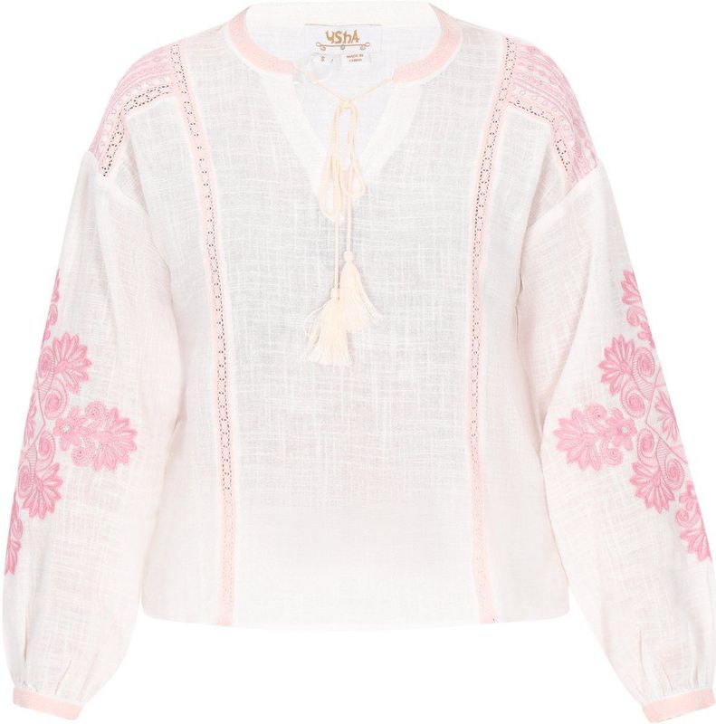 Usha - Blouse - Regular Fit - V-hals - Lange Mouwen - Folklorische Patronen