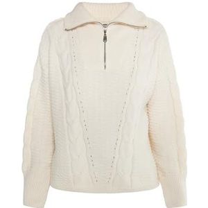 TALOON Pull en tricot pour femme, Blanc cassé, XS-S