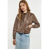 Dreimaster - Jas - Taupe - Dames - Bomberjack - Lamsleer