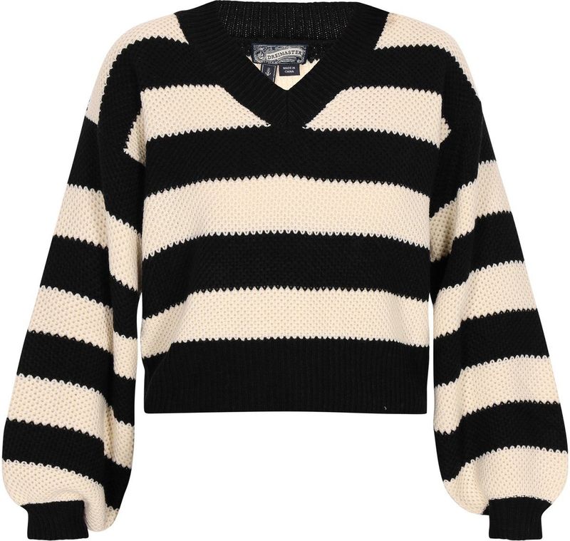 Dreimaster - Jumper - Zwart - Dames - V-hals - Lange Mouwen