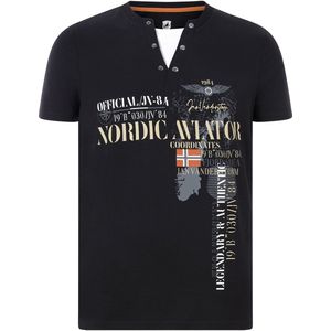 Jan Vanderstorm T-Shirt Henley kraag zwart, Bedrukt