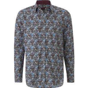 Overhemd - CAROBUSSI - Blauw Patroon - Comfortabel Materiaal - Kentkraag
