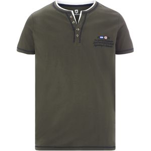 Jan Vanderstorm T-Shirt Henley kraag olijf, Effen