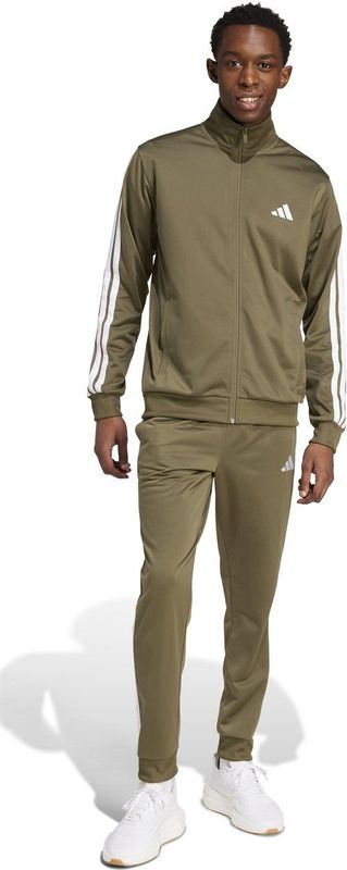 adidas Hombre SPORTSWEAR BASIC 3 STRIPES TRICOT TRACKSUIT, olive strata/white, XS
