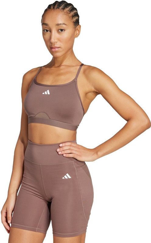 adidas - Aeroreact Training 3-Stripes - Sportbeha - Bruin - Dames