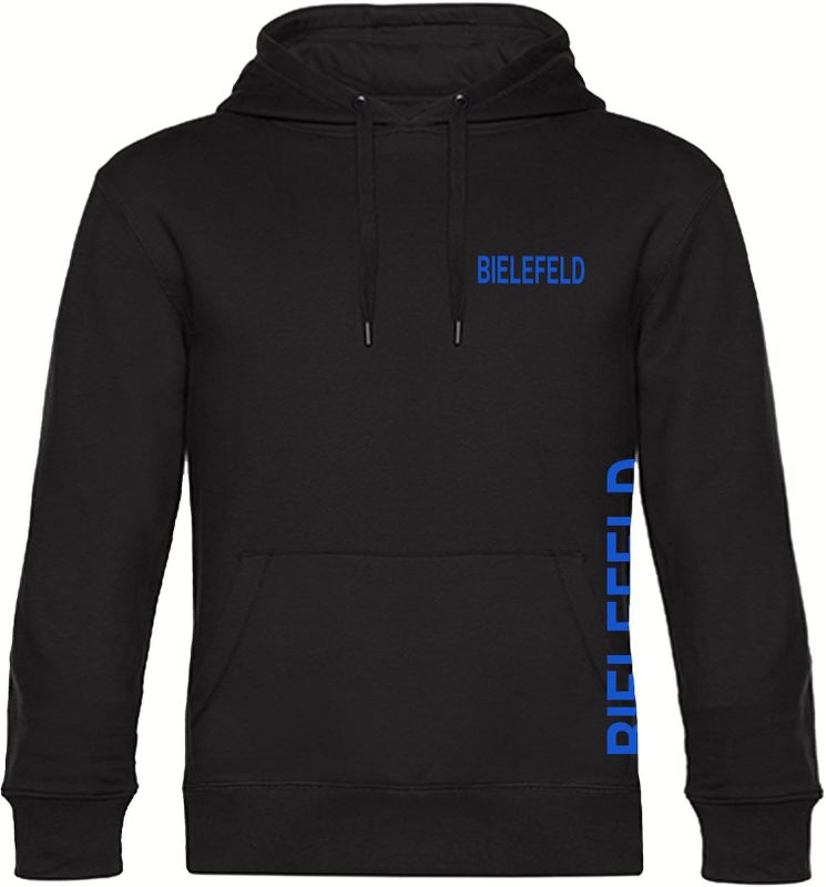 multifanshop Kapuzen Sweatshirt - Bielefeld - Brust & Seite - Druck blau - Hoodie