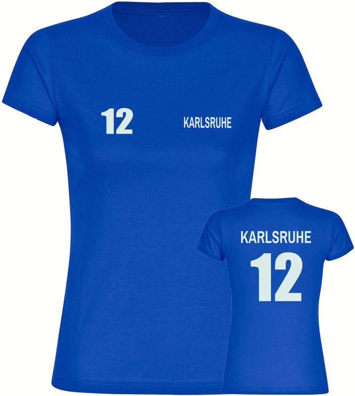 multifanshop Damen T-Shirt - Karlsruhe - Trikot Nummer 12 - Druck weiß - Frauen
