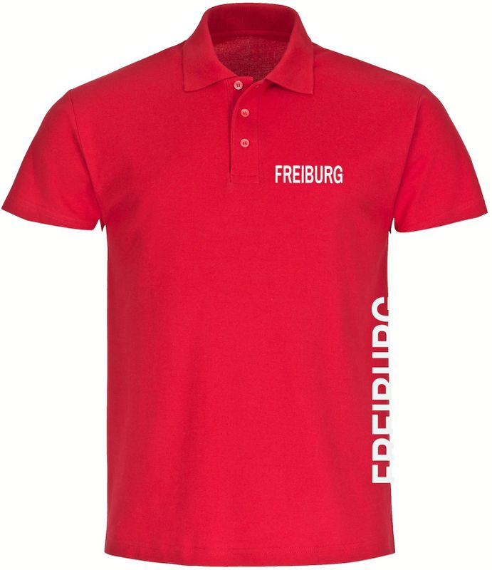 multifanshop Poloshirt - Freiburg - Brust & Seite - Druck weiß - Polo