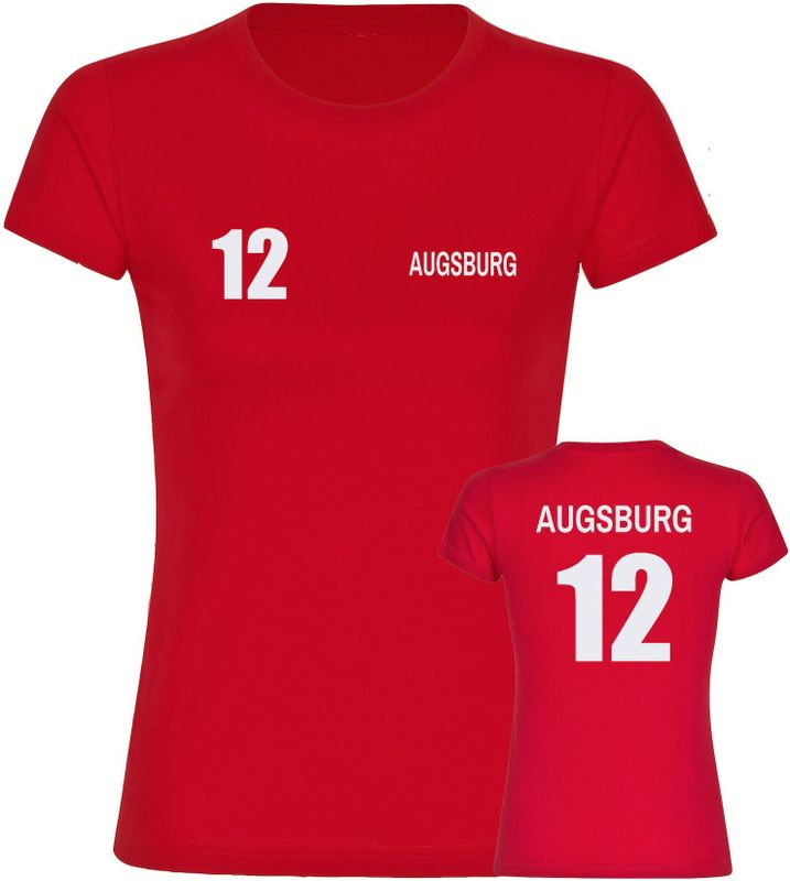 multifanshop Damen T-Shirt - Augsburg - Trikot Nummer 12 - Druck weiß - Frauen