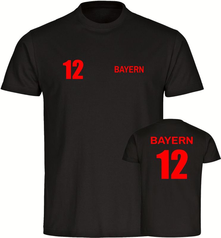 multifanshop Herren T-Shirt - Bayern - Trikot Nummer 12 - Druck rot - Männer
