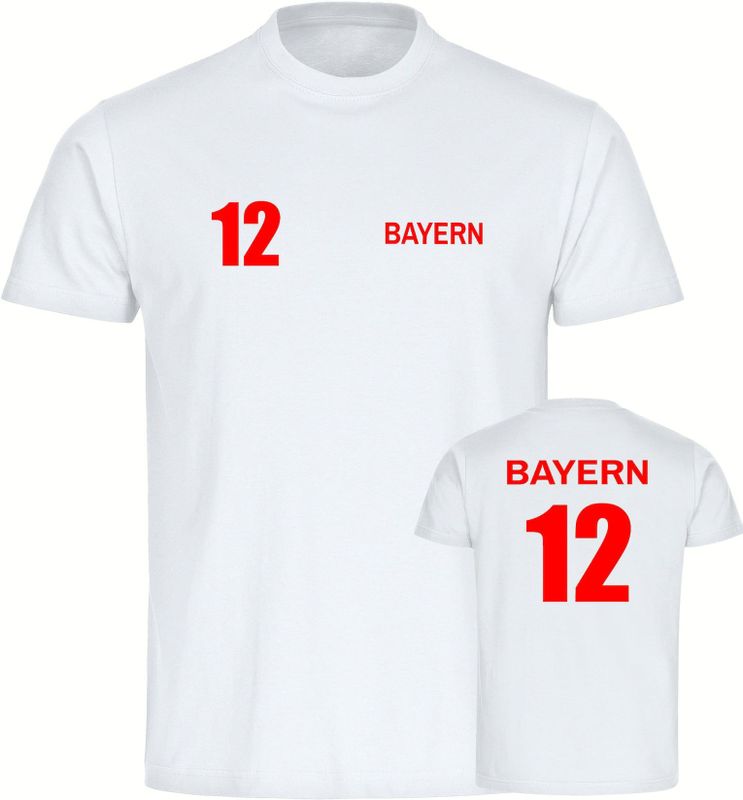 multifanshop Herren T-Shirt - Bayern - Trikot Nummer 12 - Druck rot - Männer