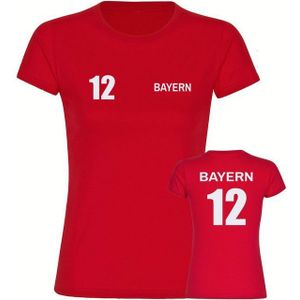 multifanshop Damen T-Shirt - Bayern - Trikot Nummer 12 - Druck weiß - Frauen