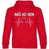 multifanshop Kapuzen Sweatshirt - München rot - Herzschlag - Druck weiß - Hoodie