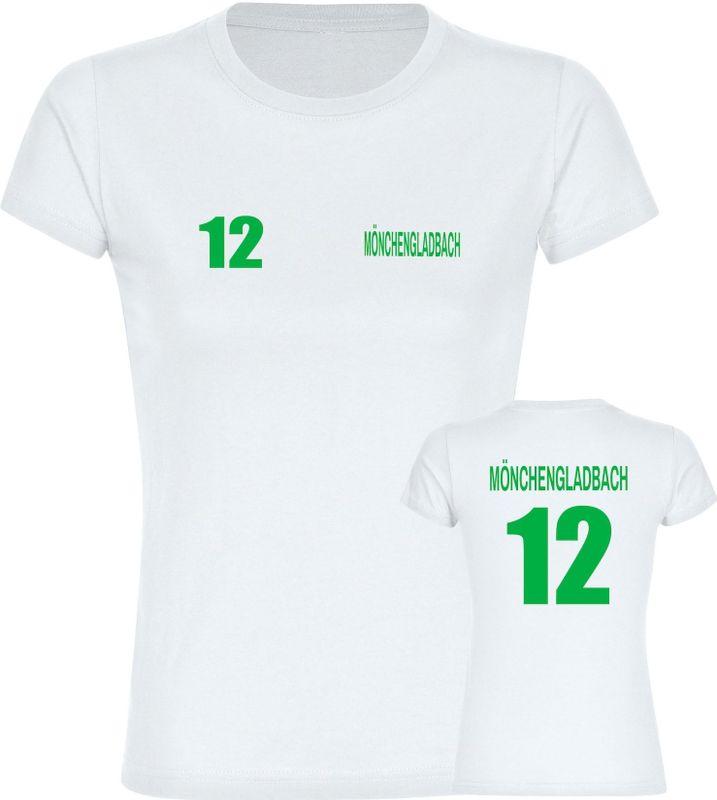 multifanshop Damen T-Shirt - Mönchengladbach - Trikot Nummer 12 - Druck grün - Frauen