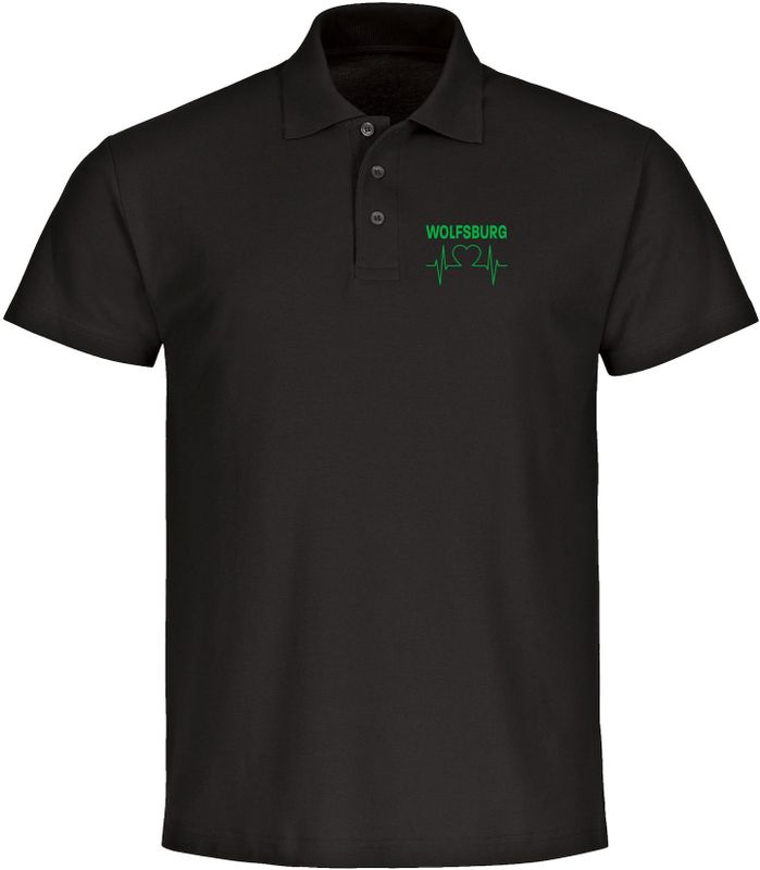 multifanshop Poloshirt - Wolfsburg - Herzschlag - Druck grün - Polo