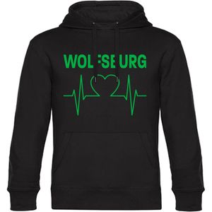 multifanshop Kapuzen Sweatshirt - Wolfsburg - Herzschlag - Druck grün - Hoodie