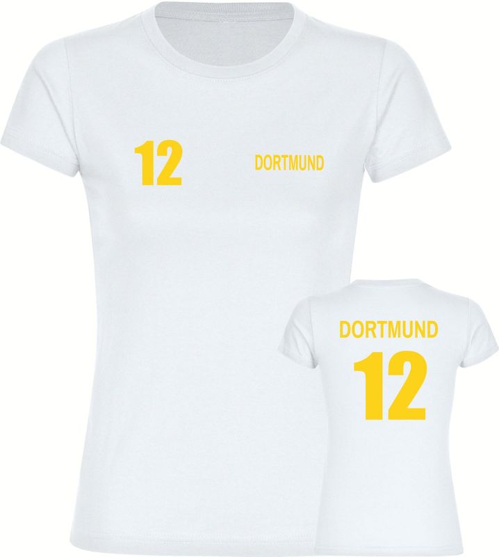 multifanshop Damen T-Shirt - Dortmund - Trikot Nummer 12 - Druck gelb - Frauen