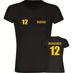 multifanshop Damen T-Shirt - Braunschweig - Trikot Nummer 12 - Druck gelb - Frauen